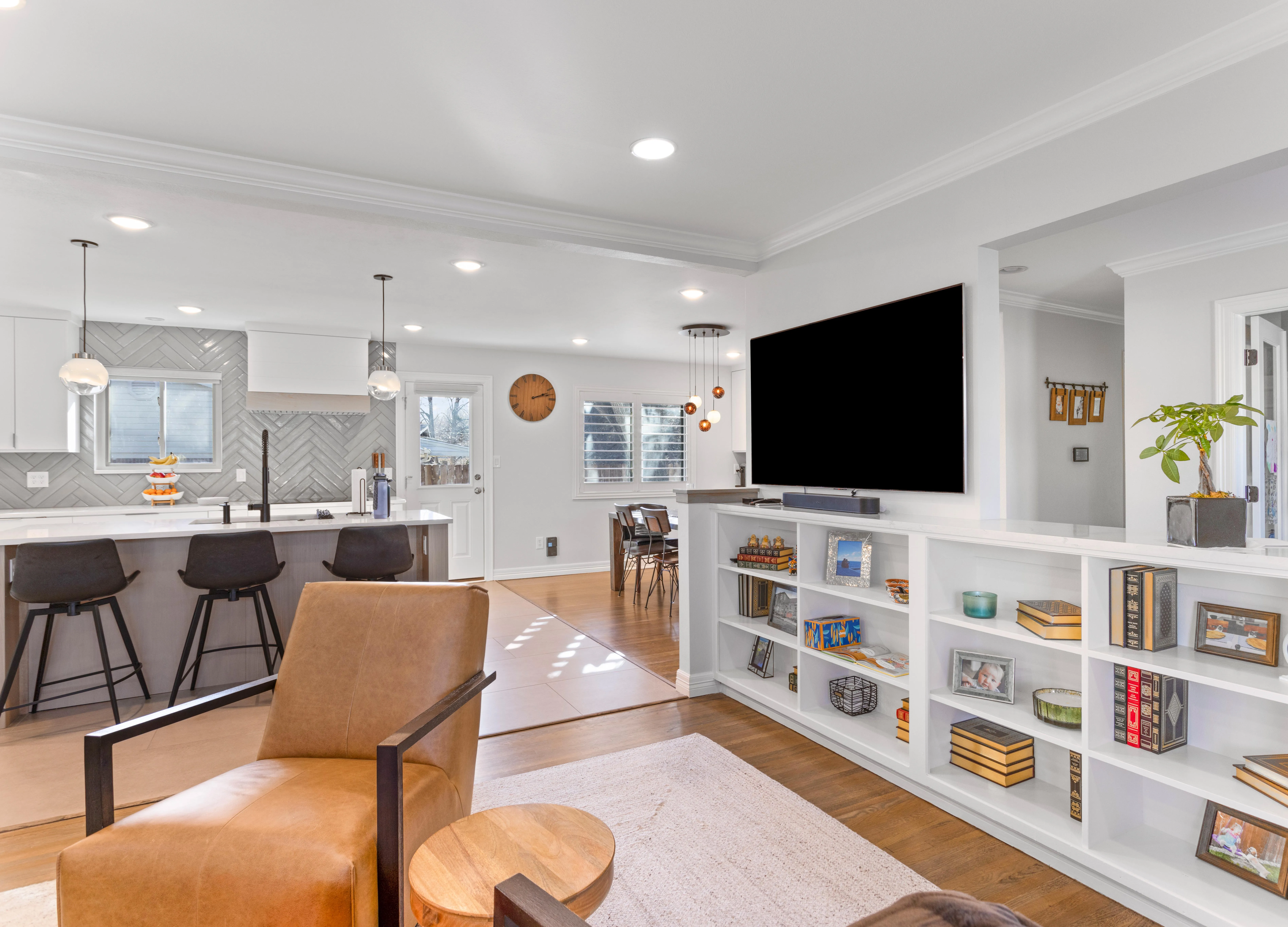 White kitchen remodel with subway tile backsplash