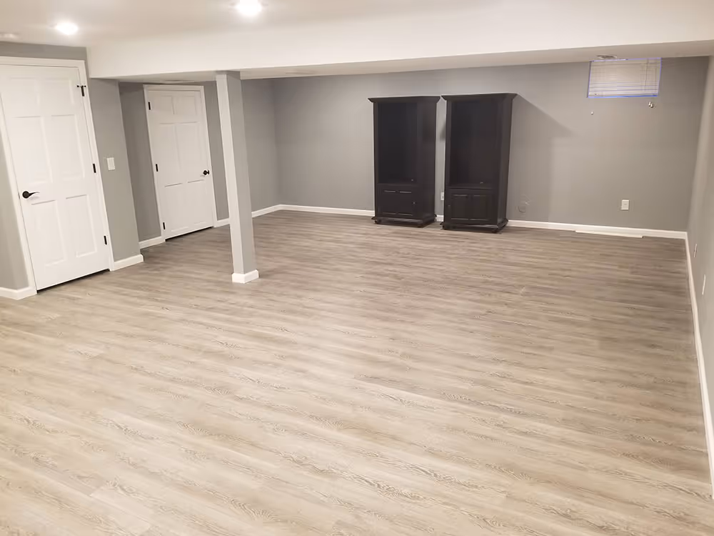 Basement living area with a sectional sofa